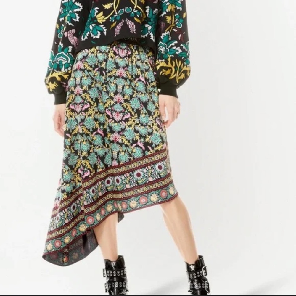 Alice and Olivia Natalina asymmetrical flower pot skirt floral green black